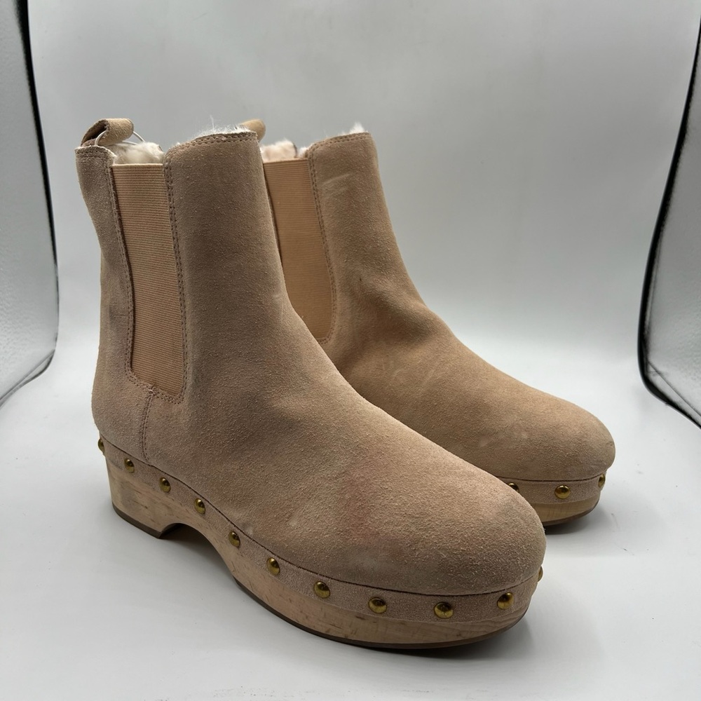 Jcrew Sz 7 Faux Fur Lined Clog Beige Suede Ankle Boots